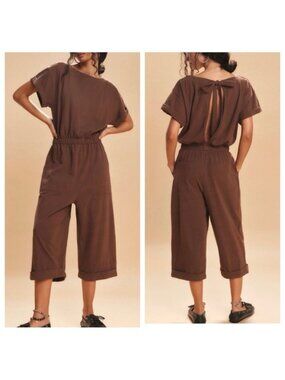 Free People Frankie XS Romper Open Back Jumpsuit Brown Loungewear Swim Boho